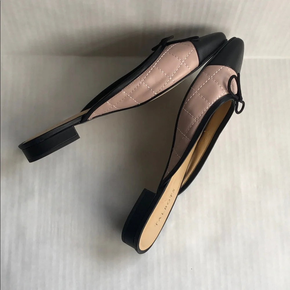 TALBOTS Edison Quilted Black Leather Cap toe Mule Flats size 9.5 - Picture 4 of 7